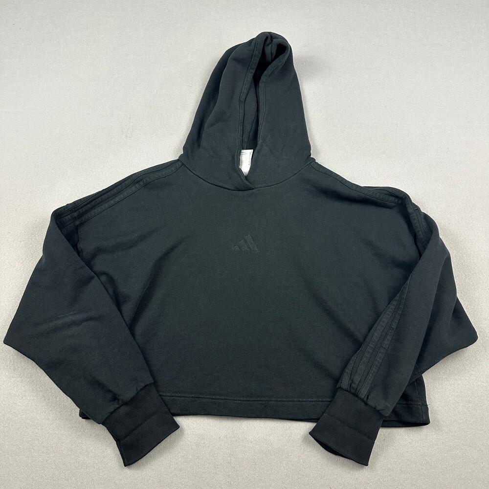 Adidas Hoodie Women Extra Large Black All Season Crop Pullover Sweatshirt XL